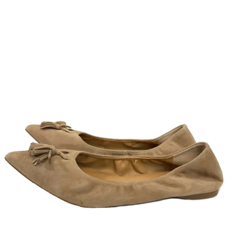 New J Crew Lottie Beige Suede Tassel Stretch Flats - Picture 6 of 8